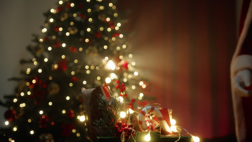Santa Claus Crafting a basket full of gifts 