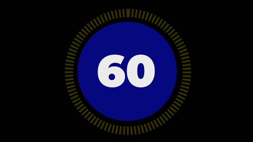 Circle countdown timer animation of one minute from 60 to 0. Modern trendy colors animation on black background