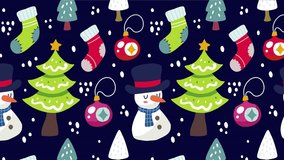 Seamless holiday pattern featuring snowmen, decorated trees, pink mittens, ornaments, and festive accents. Perfect for seasonal wrapping paper, textiles, and cheerful winter-themed designs. - Powered by Shutterstock - Get 15% off with code: PIKWIZARD15