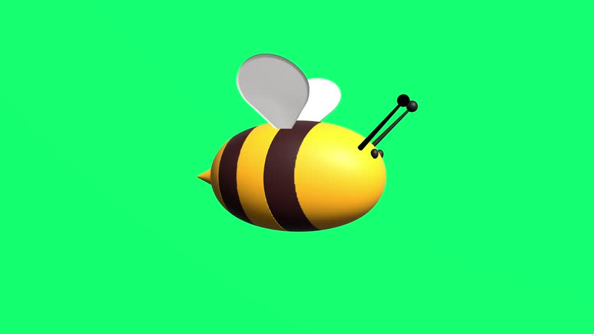 4K motion graphic 3D animation of bee icon rotating on chroma key green screen background.