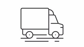 Animated truck line icon. Shaking cargo van animation. Fast delivery. Express shipping services. Moving road. Logistics service. Outline element on white background. HD video with alpha channel - Powered by Shutterstock - Get 15% off with code: PIKWIZARD15