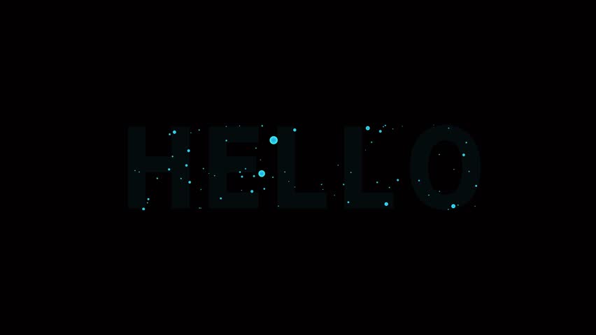 Modern digital intro greeting card animation with hello text and neon glowing particle effects. Neon glowing cyan blue hello animation text abstract background futuristic seamless motion.