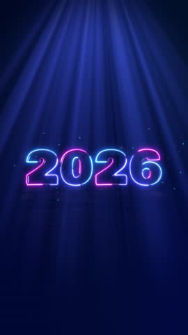 Christmas poster Blue 2026 3D style new digits electronic technology. New year, merry Christmas 2026 congratulations card in cyber computer design. Tech digital new beginnings excitement, happiness,