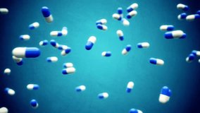 capsule medicine Digital animation of medial science icons drugs. falling from sky with blue background 3d health and medical concept - Powered by Shutterstock - Get 15% off with code: PIKWIZARD15