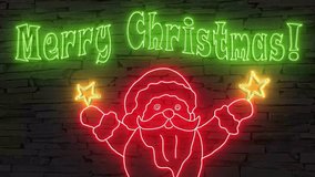 Merry Christmas + silhouette of happy Santa Claus illuminated 3d illustration retro neon signs, cute 10s 4k video art, Christmas wishes in red green gold, sstkChristmas, for family and friends - Powered by Shutterstock - Get 15% off with code: PIKWIZARD15