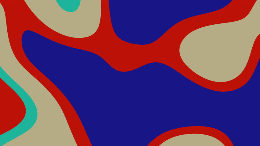 A vibrant and fluid animation featuring abstract organic shapes in red, blue, beige, and teal, creating a mesmerizing and dynamic background.
