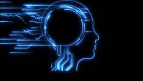 A human head silhouette contains bright neon circuits with connecting lines, representing the concept of artificial intelligence and data processing 4k motion video. - Powered by Shutterstock - Get 15% off with code: PIKWIZARD15