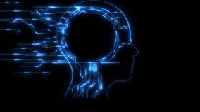 A human head silhouette contains bright neon circuits with connecting lines, representing the concept of artificial intelligence and data processing 4k motion video. - Powered by Shutterstock - Get 15% off with code: PIKWIZARD15