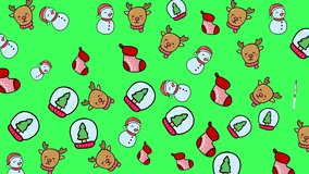 4k animated of seamless christmas pattern featured cute icon of snowman, deer, snow globe and other on green background. - Powered by Shutterstock - Get 15% off with code: PIKWIZARD15