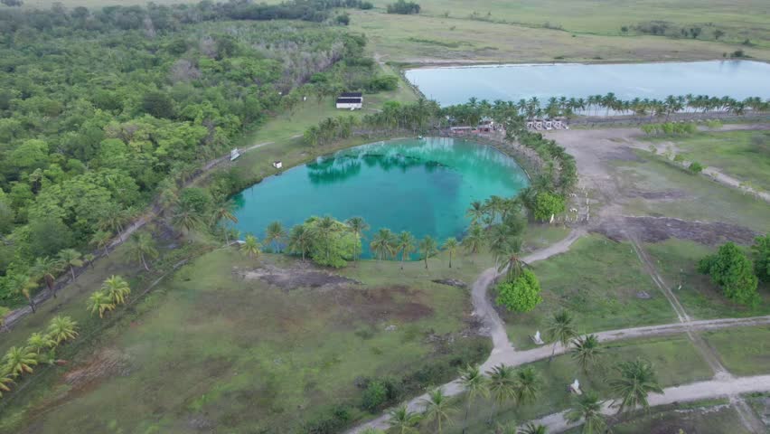 Drone view of Las Aguas de Moisés, serene nature in Sucre, Venezuela