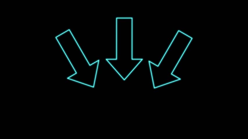 Three outlined blue arrows bounce rhythmically downward on a black background, neon glow effect