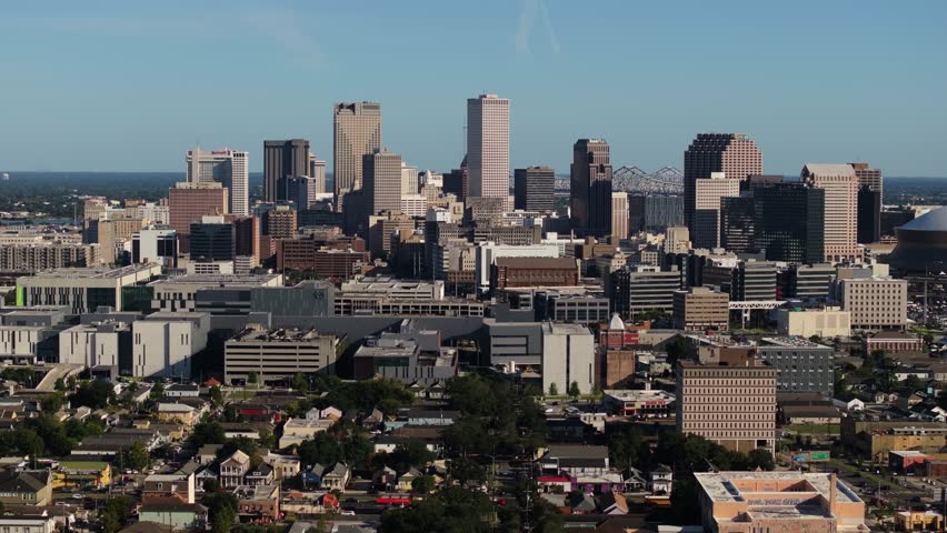 Establishing Drone Shot Above New Orleans, Louisiana on Summer Day. Tight Shot