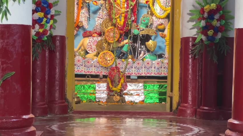 Traditional Bonedi-themed Durga Puja at Kolkata, India.