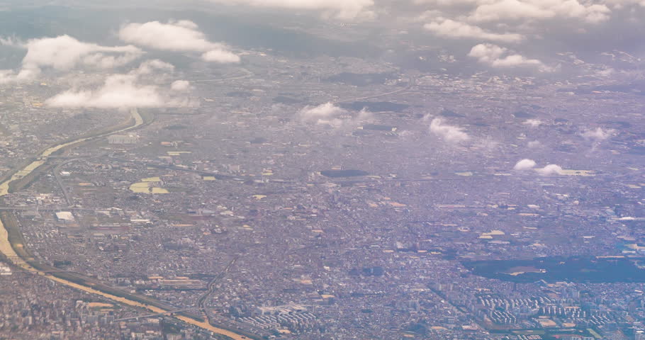Aerial view of osaka city ,taken from plane window