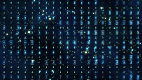Digital Code Matrix Background With Blue Neon Digits For Tech Data Theme. A dark blue matrix of glowing digits forms a futuristic digital background. Blue neon numbers drift vertically - Powered by Shutterstock - Get 15% off with code: PIKWIZARD15