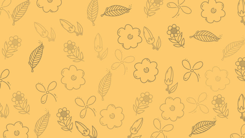 Seamless Looping Hand-Drawn Floral Doodle Pattern with Subtle Gray Line Art of Flowers, Leaves, and Buds Against a Soft Golden Yellow Background, Perfect for Earthy and Rustic Themes