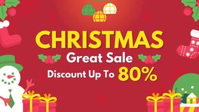 Animated Merry Christmas sale banner with cheerful snowman, falling snow, and festive lights — perfect holiday motion graphic for seasonal promotions. - Powered by Shutterstock - Get 15% off with code: PIKWIZARD15