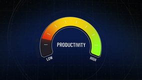 Dynamic digital productivity meter gauge showing sharp performance decline, indicator moving from green high level to dangerous red low efficiency zone, signaling risk and failure. Copy space. - Powered by Shutterstock - Get 15% off with code: PIKWIZARD15
