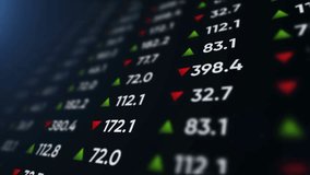 Digital screen displaying financial data, sales numbers, percentage growth, and decline charts, creating an abstract futuristic finance and business analytics background in 4K. - Powered by Shutterstock - Get 15% off with code: PIKWIZARD15