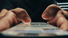 Close-up of a man using a smartphone to chat, type messages, and swipe on social media, highlighting digital communication and mobile interaction. - Powered by Shutterstock - Get 15% off with code: PIKWIZARD15