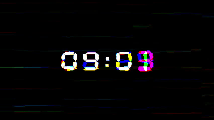 Animated digital 10 second countdown timer with RGB glitch effect, noise, and VHS distortion on black background. Perfect for video intros. 4K video
