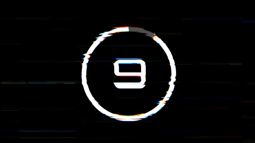 Digital 10 second countdown timer animation with glitch effects, circular progress, and VHS noise for retro video or stream countdown visuals. 4K video

