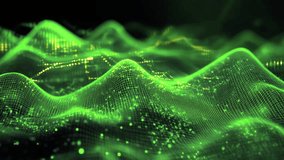 Abstract glowing green digital landscape with luminous particles and a wireframe mesh surface representing data flow and information networks in a dark digital void - Powered by Shutterstock - Get 15% off with code: PIKWIZARD15