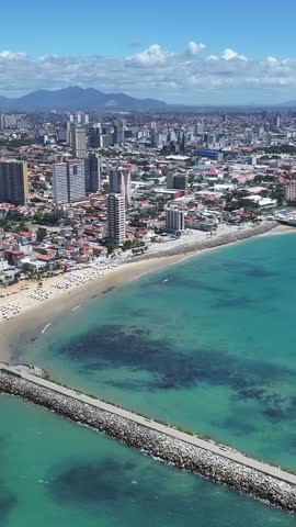 Coastal Avenue At Fortaleza In Ceara Brazil. Beach Skyline. Downtown District. Modern Highrise Buildings. Coastal Avenue At Fortaleza In Ceara Brazil. Stunning Landscape. Brazil Northeast.