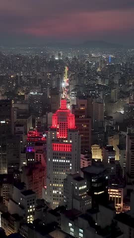 Sao Paulo Skyline At Sao Paulo In Brazil. Highrise Buildings Landscape. Downtown Cityscape. Night City. Sao Paulo Skyline At Sao Paulo In Brazil. Business Travel.