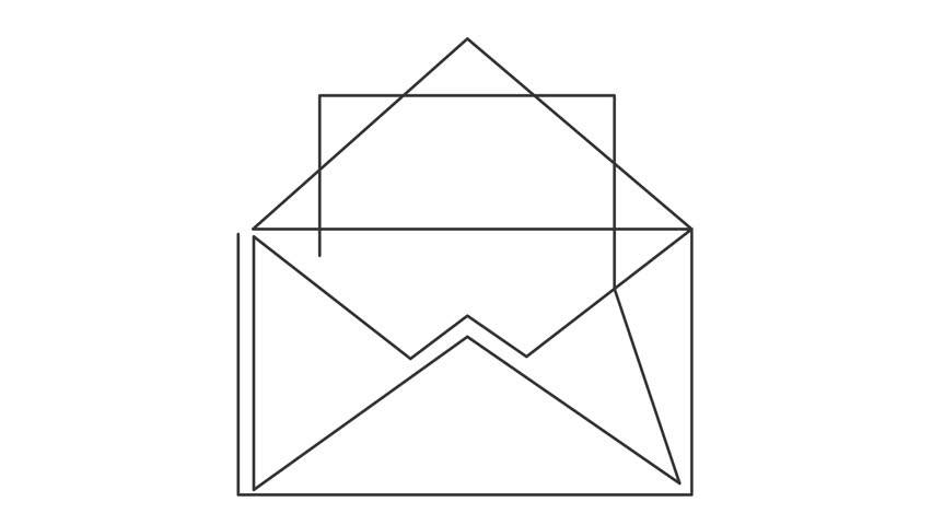 Animated self drawing of continuous line draw of open envelope with a letter. Full length one line animation. 4K	
