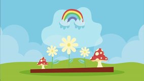 Whimsical cartoon landscape with rainbow and mushrooms nature cloud - Powered by Shutterstock - Get 15% off with code: PIKWIZARD15