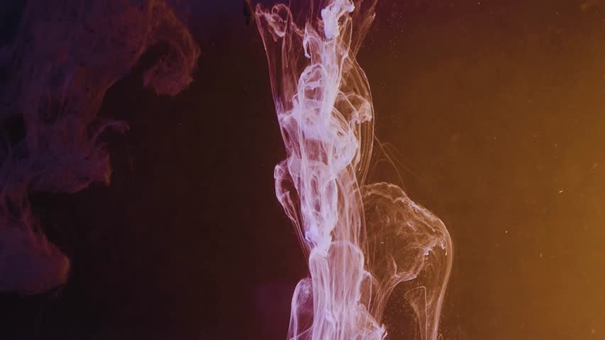 A purple and orange smoke plume rises against a dark gradient background. The abstract design is ethereal and flowing, creating a dreamy and artistic visual effect.