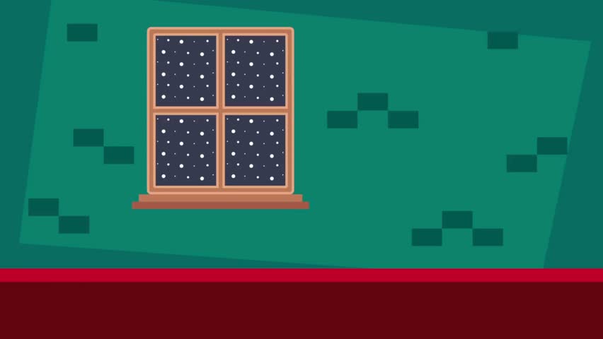 Santa Claus with gifts near decorated Christmas tree and snowy window