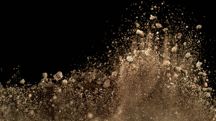 Super Slow Motion Shot of Exploding Soil with Rocks Camera at 1000fps.