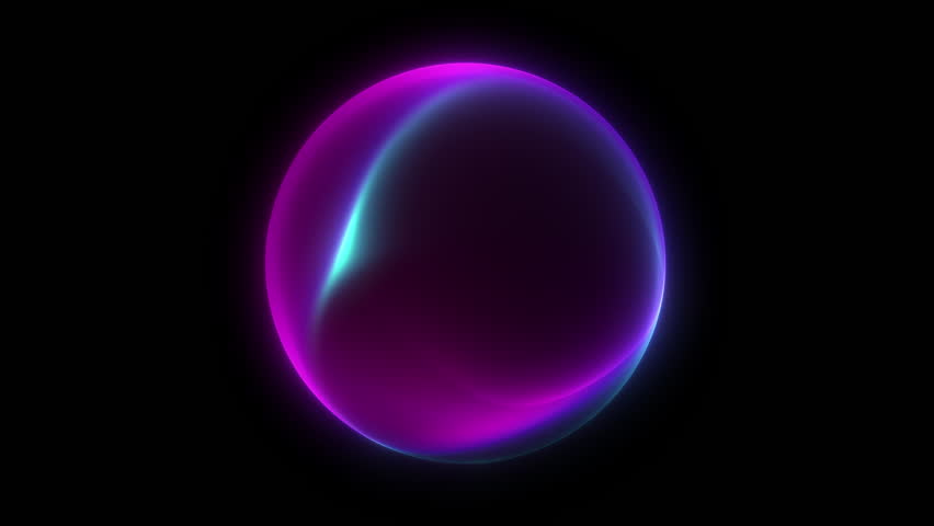 Glowing blue pink gradient sphere. Neon wavy purple 3D ball. Bright web energy sphere. Round smooth glass surface with dynamic plasma vortex on black background. full screen loop. circular vortex ball