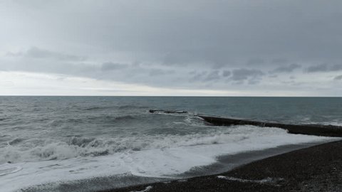 Aerial View of Breakwater on Black Sea Coast in Sochi