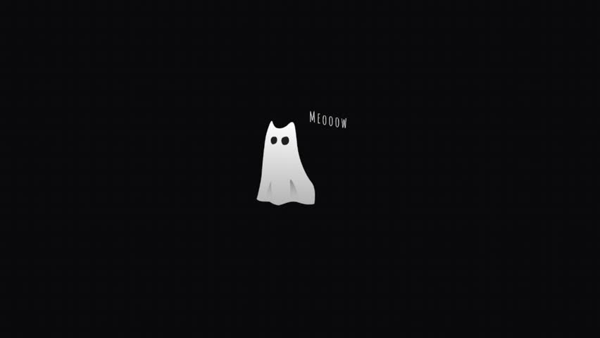 Cute Minimalist Ghost Cat Meowing on a Black Background
