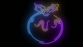 Vibrant neon animation of a glowing Christmas pudding decorated with holly leaves and berries. The colorful blue, yellow, pink, and purple neon outlines create a cheerful and festive holiday theme. Pe - Powered by Shutterstock - Get 15% off with code: PIKWIZARD15