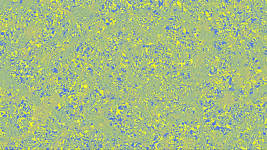 Psychedelic abstract background with flowing yellow and blue liquid lines.