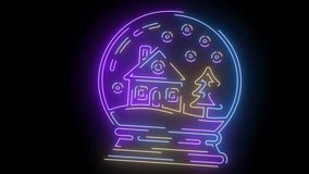Colorful neon animation of a glowing snow globe featuring a cozy house, a pine tree, and falling snowflakes. The vibrant blue, purple, and yellow neon lines create a magical winter and holiday atmosph - Powered by Shutterstock - Get 15% off with code: PIKWIZARD15