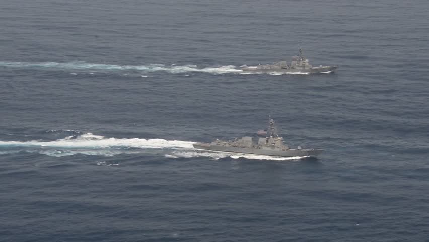 (July 17, 2025) The Nimitz-class aircraft carrier USS Nimitz (CVN 68) conducts a replenishment-at-sea with the Lewis and Clark-class dry cargo ship USNS Cesar Chavez.Location:	U.S. 5TH FLEET AREA