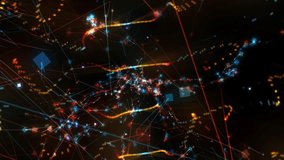 Vibrant Neon Network Of Colorful Light Trails And Digital Connections. A dynamic abstract scene featuring neon light trails, interconnected lines, and glowing nodes across a dark background - Powered by Shutterstock - Get 15% off with code: PIKWIZARD15