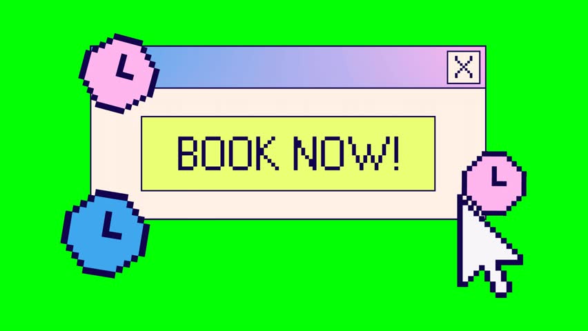 Animated Book Now Button on Green Screen Online Reservation Call to Action Motion Graphic for Video Editing and Visual Effects
