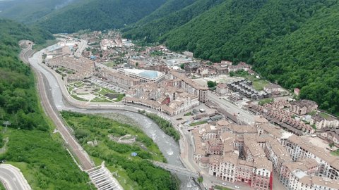 Drone View of Krasnaya Polyana Resort in Early Spring