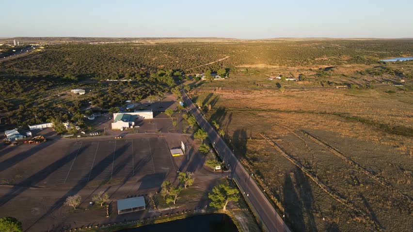 Aerial sunny nature landscape of remote desert area outside Santa Rosa New Mexico NM USA