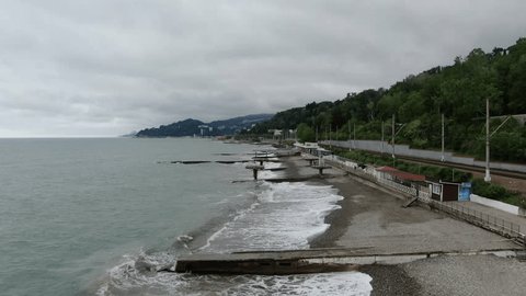 Aerial View of Breakwaters Along Sochi Waterfront