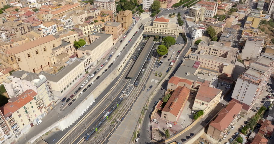 Aerial view of the Agrigento train station, Sicily, Italy. It