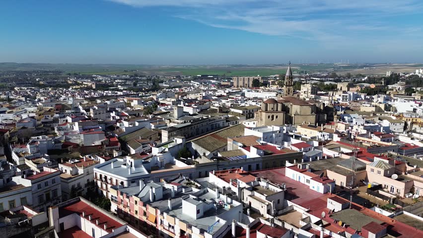 Aerial Drone View of the Historic Old Town of Jerez de la Frontera, Andalusia, Spain in 4K. High quality FullHD footage