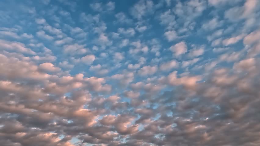 Flowing colorful clouds in the blue skies. 4K video (Ultra High Definition) of cloudscape. Sky and clouds Timelapse. Picturesque summer sunrise.