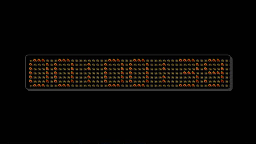 Pixel art Halloween icons scrolling on LED ticker loop.